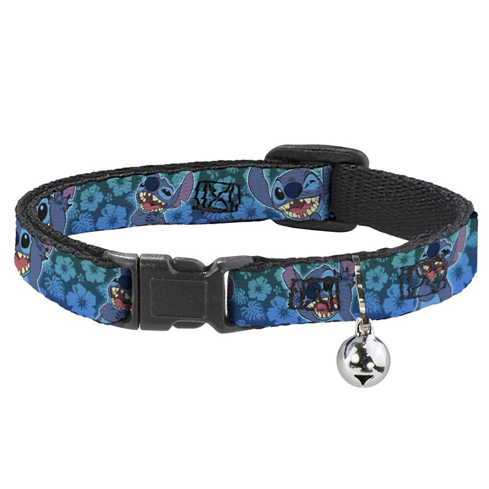 Buckle-Down Breakaway Cat Collar - Stitch Expressions/Hibiscus Collage Green-Blue Fade - 1/2' Wide - Fits 8-12' Neck - Medium