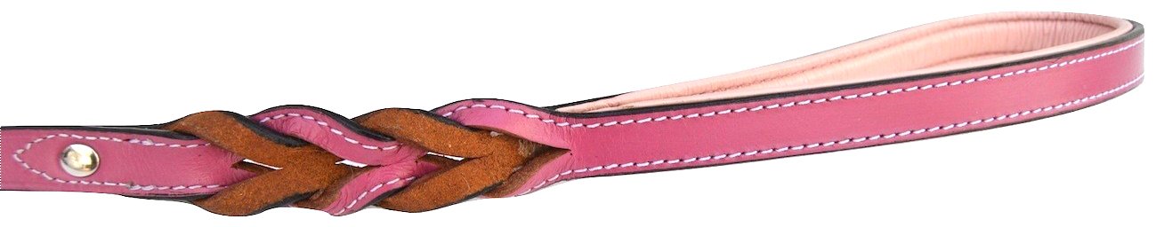 Soft Touch Collars Luxury Raspberry Pink Leather Dog Leash With Two Braids, 4 Feet X 1/2 Inch Wide,Made With Real Genuine Leathe