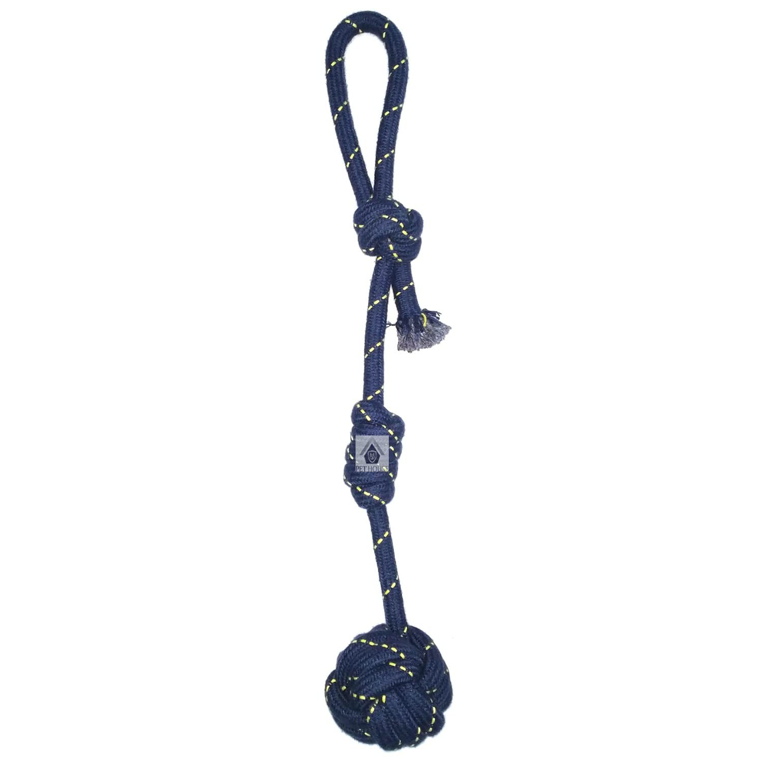 MS Petcare Cotton Rope Dog Chew Toy with 2 Knots and Ball Tug  20 Inch for Medium to Large Dogs (Color May Vary)