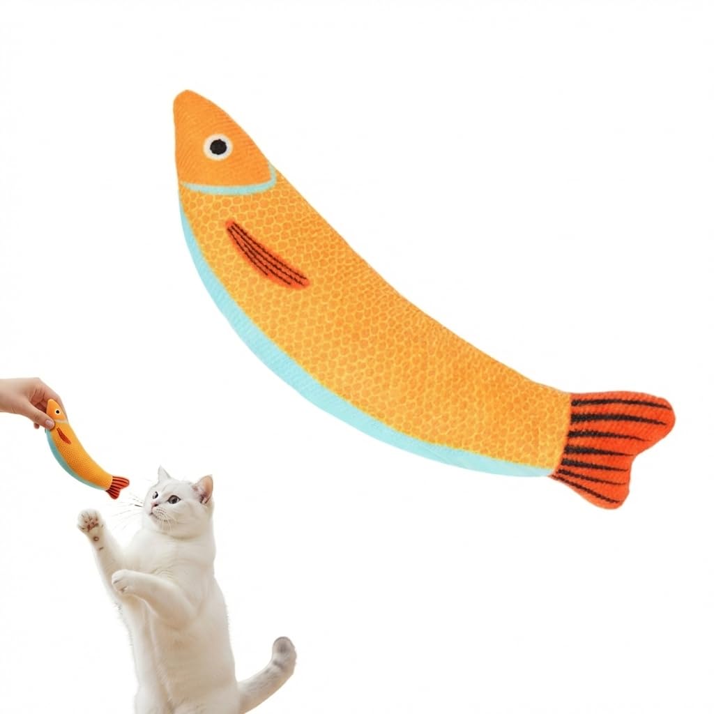 Qpets Plush Fish Cat Toy, ScratchResistant Linen Fish Pet Toy, Cute Cartoon Design StuffingFree Pet Toys With Catnip Pocket Fo