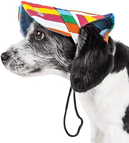 Pet Life  Colorfur Floral Uv Protectant Adjustable Fashion Dog Hat Cap, Rainbow  Large