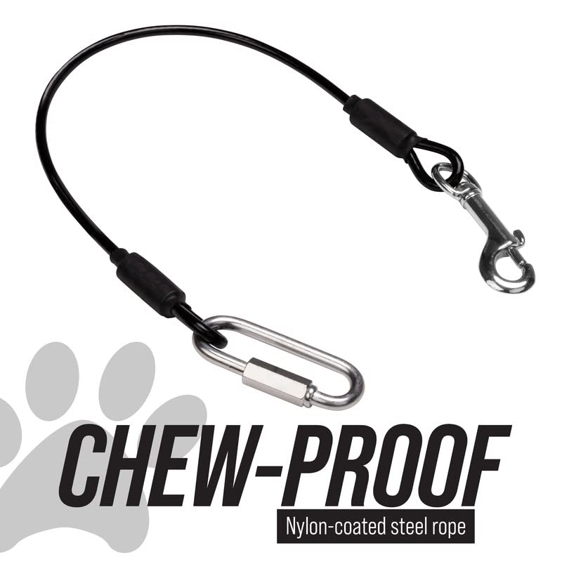 Leash Boss Dog Car Seat Belt Restraint - No-Chew Heavy Duty Car Seatbelt For Pets - 5 Sizes - Coated Steel Rope To Prevent Chewing (Small - 16 Inch, Black)