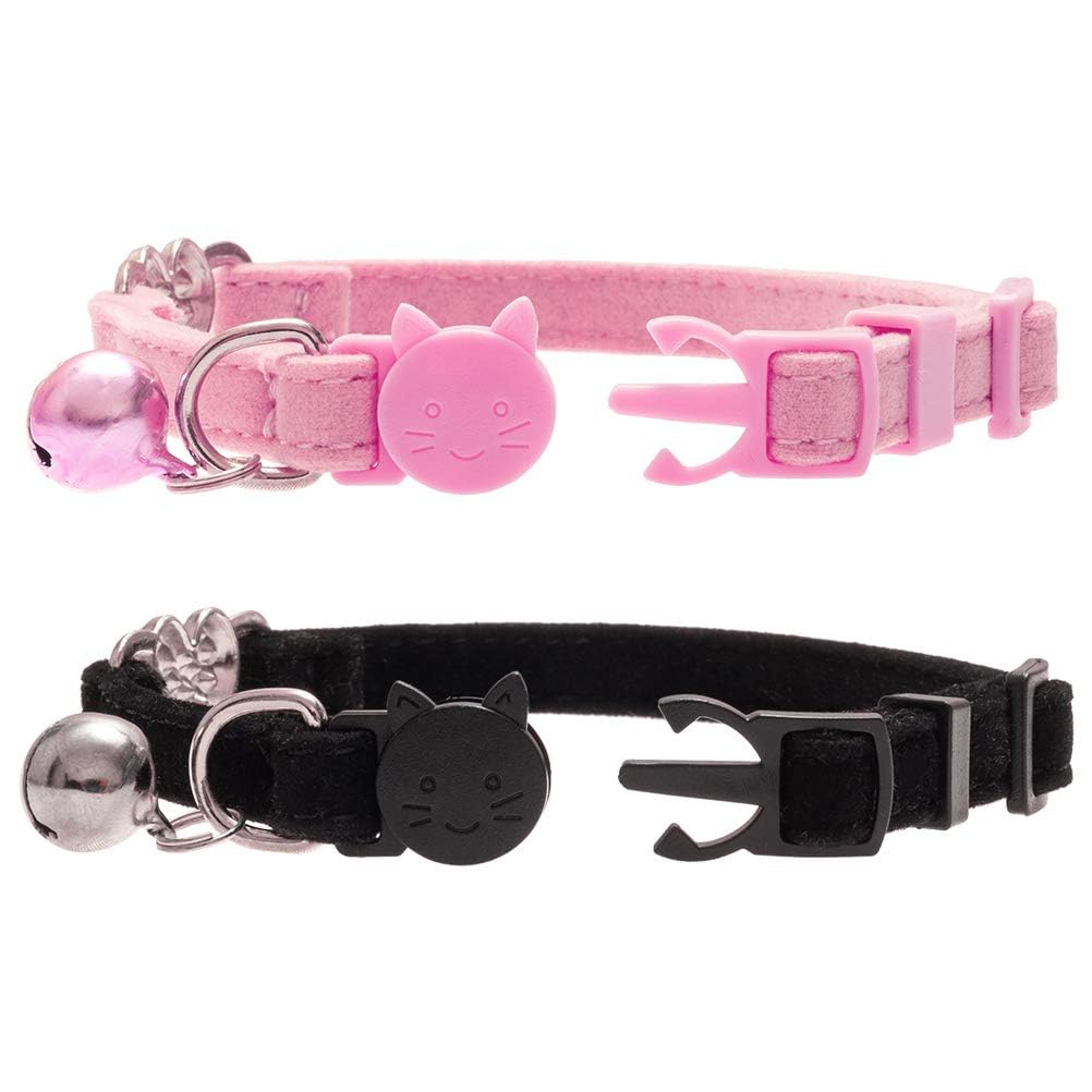 Bingpet Cat Collar Breakaway With Bell, Pack Of 2 Heart Bling Collar Safety With Soft Velvet Adjustable For Kittens