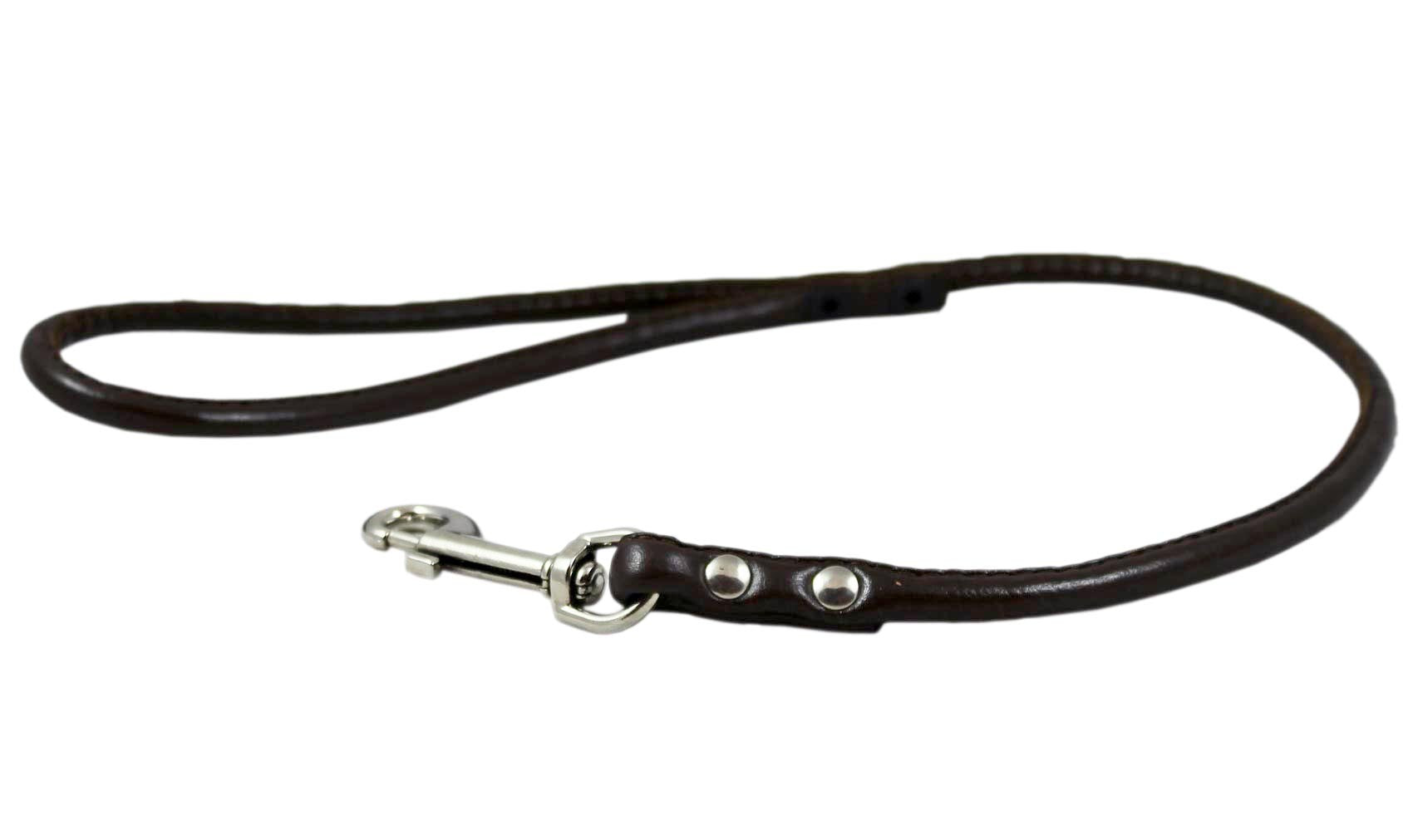 Round Genuine Rolled Leather Dog Short Leash 24 Long 3/8 Wide Black For Medium Breeds