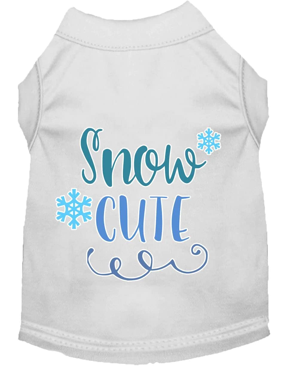 Christmas Pet Dog & Cat Shirt Screen Printed, "Snow Cute" White MD (6-10 lbs.)