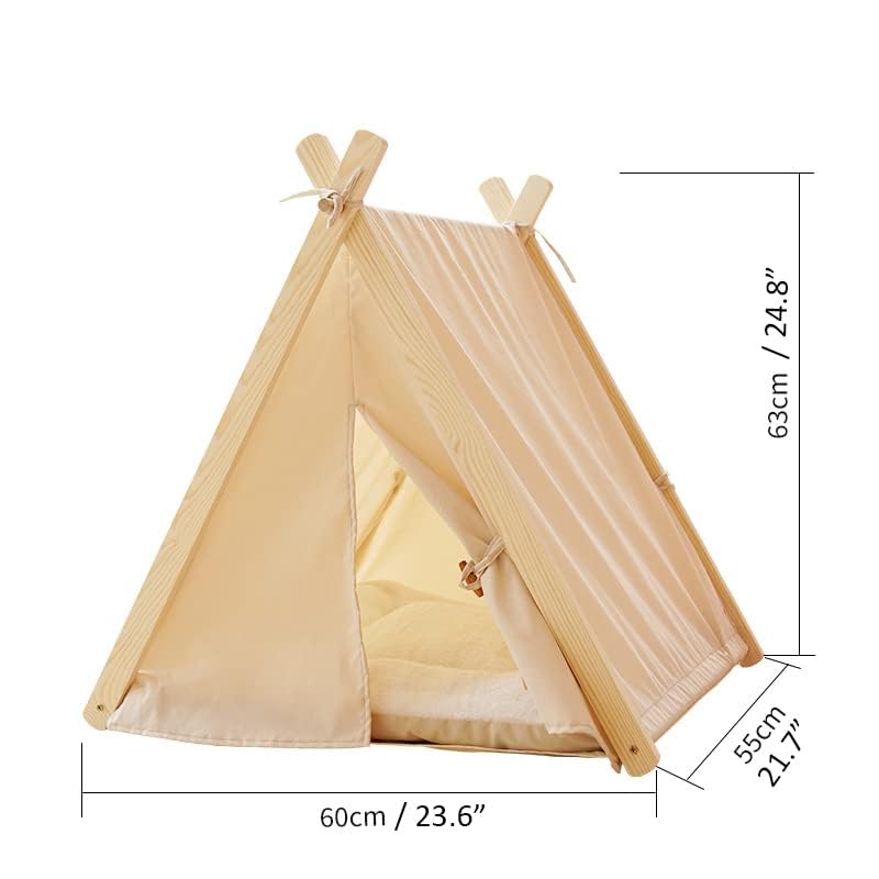 Solid Wood Cat Indoor Tent With Thick Mat,Portable Dog House Dog Teepee Tent,Cute Cat Teepee Cave Cat Bed,Dog Bed (Orange)
