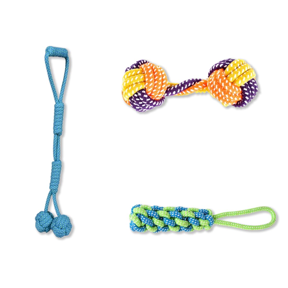 Pet Fun Cotton Rope Attractive Toys 2 Ball Hanging, Rope Mic Top, Rope Dumble 100% Natural & Safe Combo For Large, Medium Or Sma