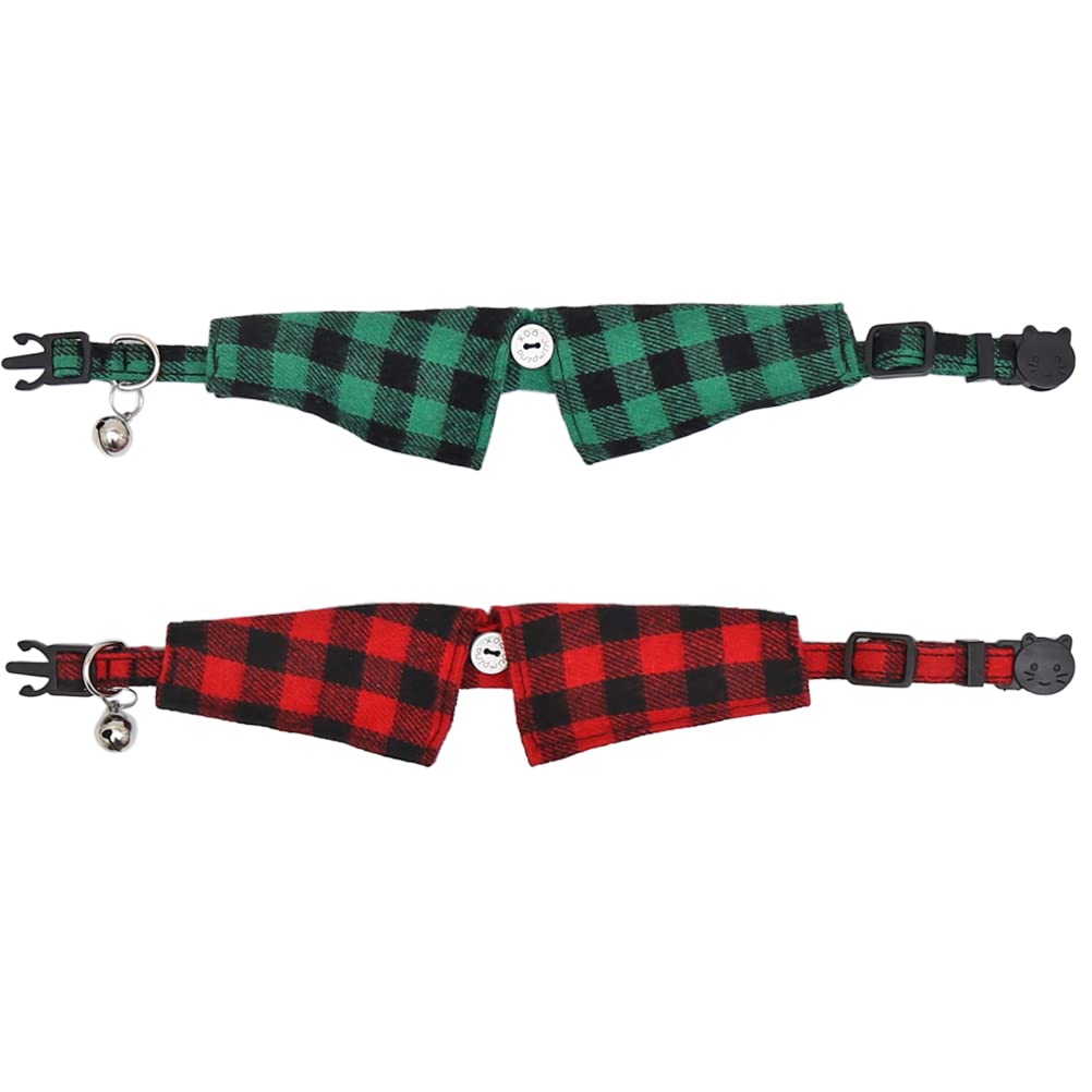 2 Pack/Set Christmas Cat Collar Breakaway With Cute Bow Tie And Bell Plaid For Kitty Adjustable Safety