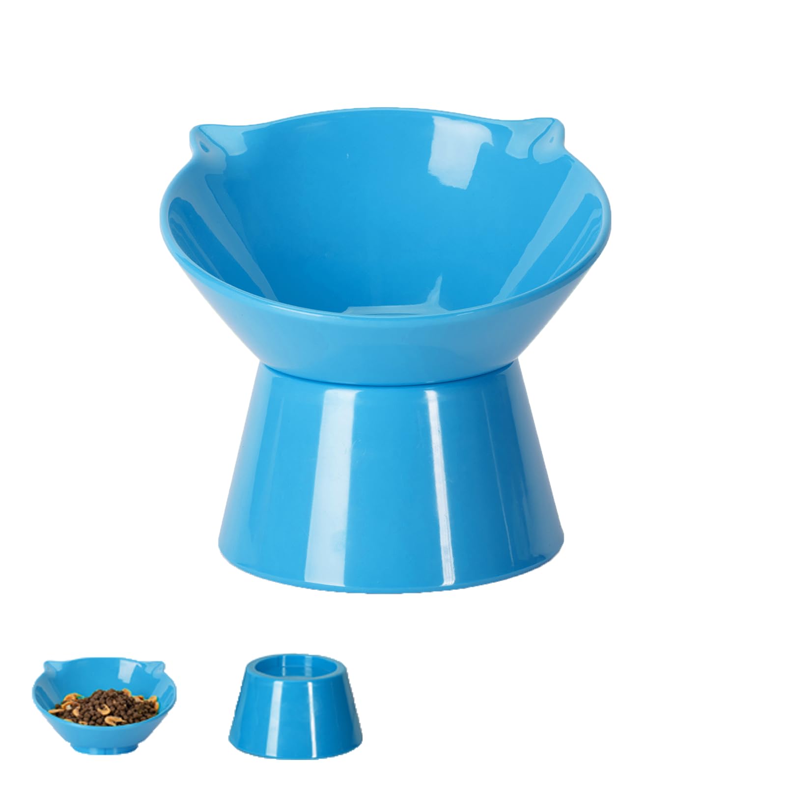 Detachable Elevated Cat Bowls, 15 Tilted Raised Cat Food Bowl Anti-Vomiting,Whisker Friendly, Adjustable Cat Dishes for Protecti