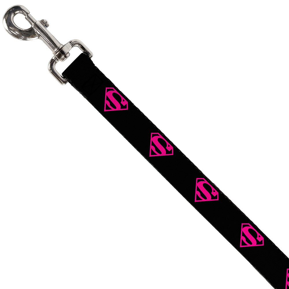 Dog Leash Superman Shield Black Hot Pink 6 Feet Long 0.5 Inch Wide