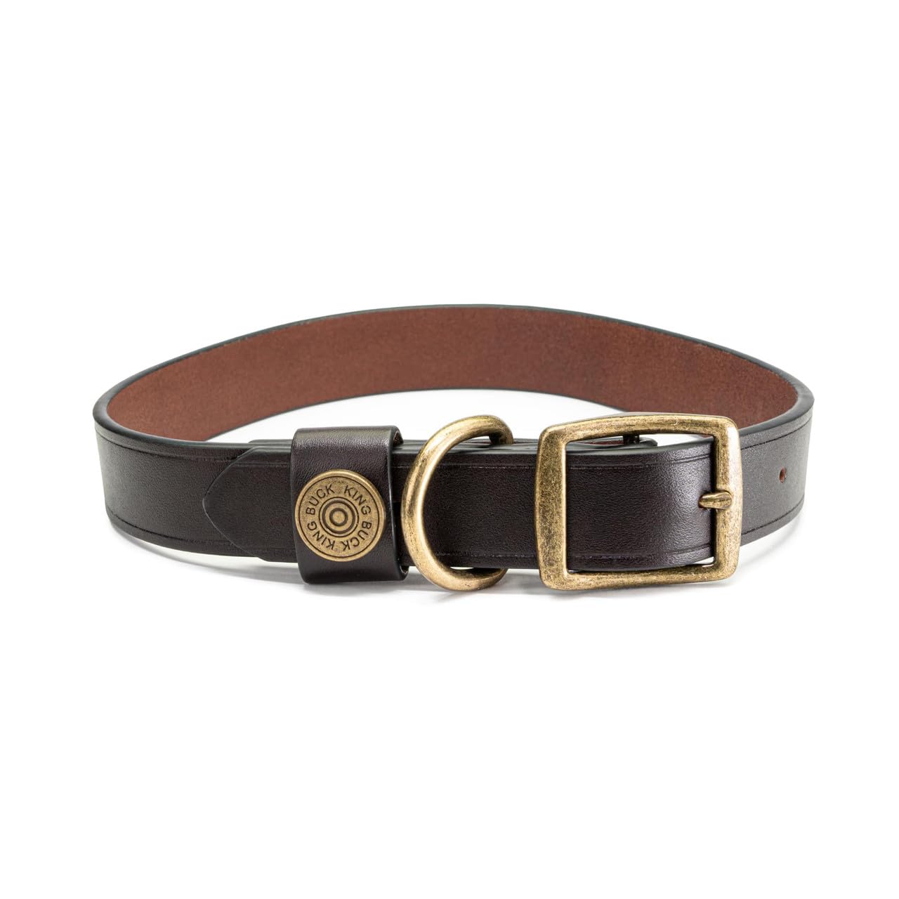 King Buck Premium Leather D Ring Dog Collar, Leather, M/L