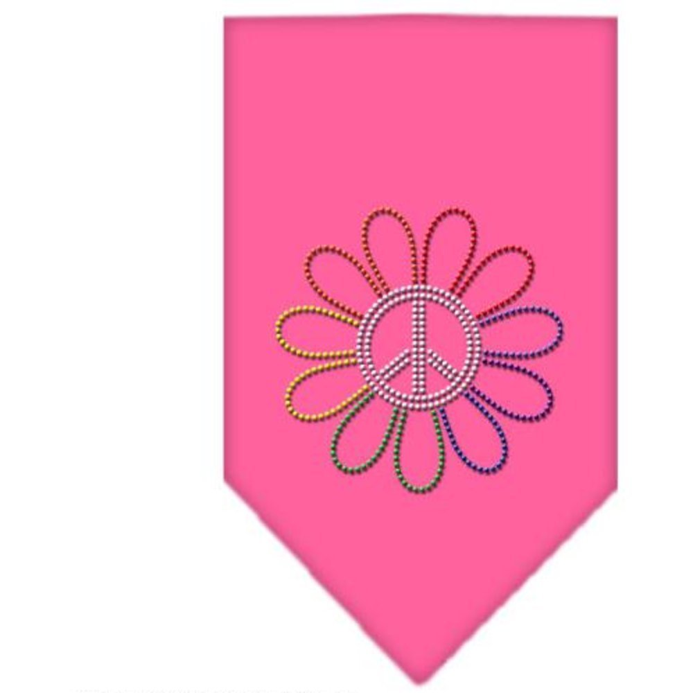 Mirage Pet Products Rainbow Peace Flower Rhinestone Bandana, Large, Bright Pink