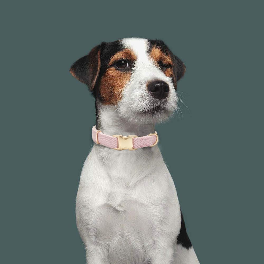 YUDOTE Soft Cotton Hemp Dog Collar with Metal Buckle Adjustable Tweed Dog Collars for Female Small Medium Large Dogs(Pink,Small)