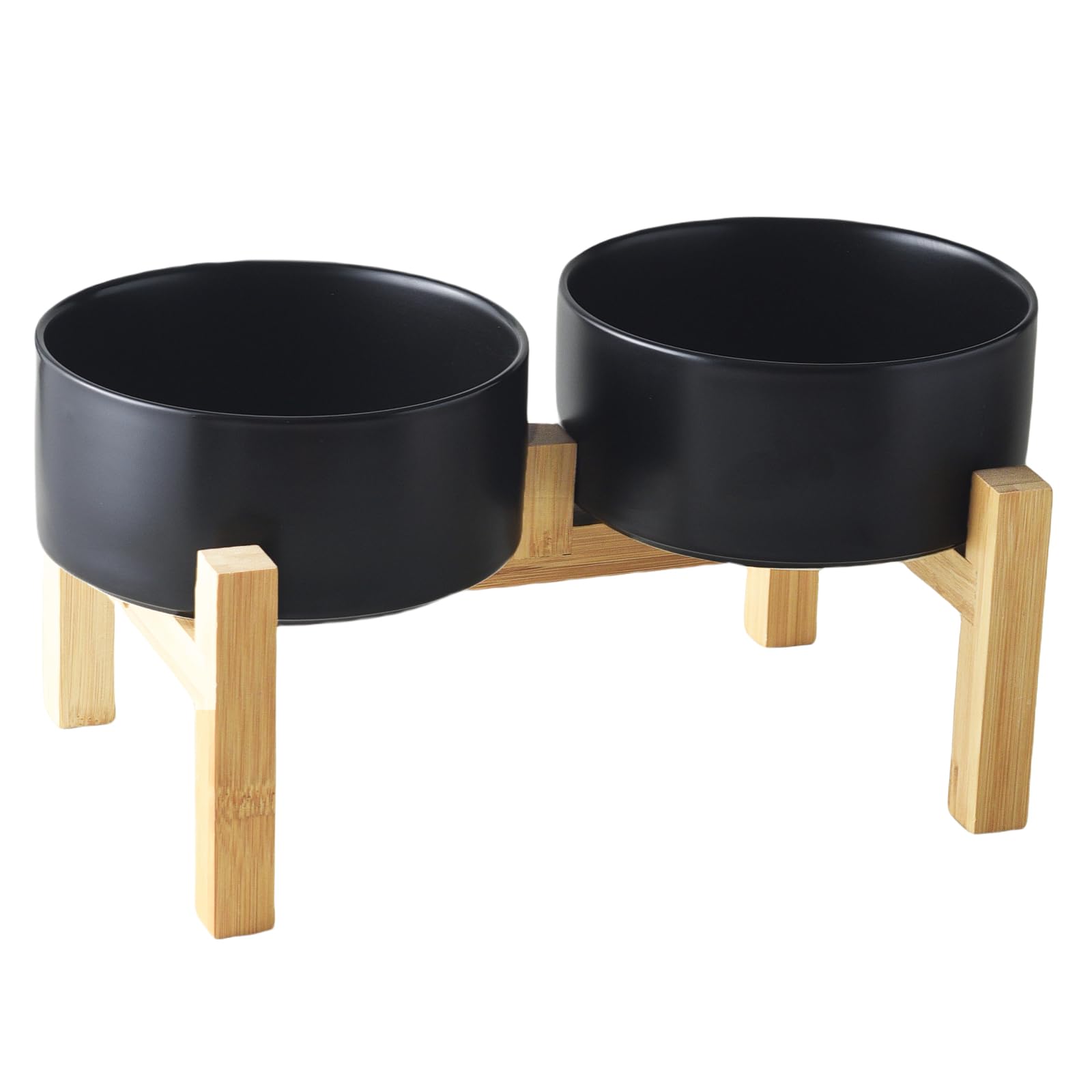 Welloyed Raised Ceramic Dog Bowl Set - Elevated Dog Bowls with Non Slip Bamboo Stand, Food and Water Bowl Set for Small and Medi