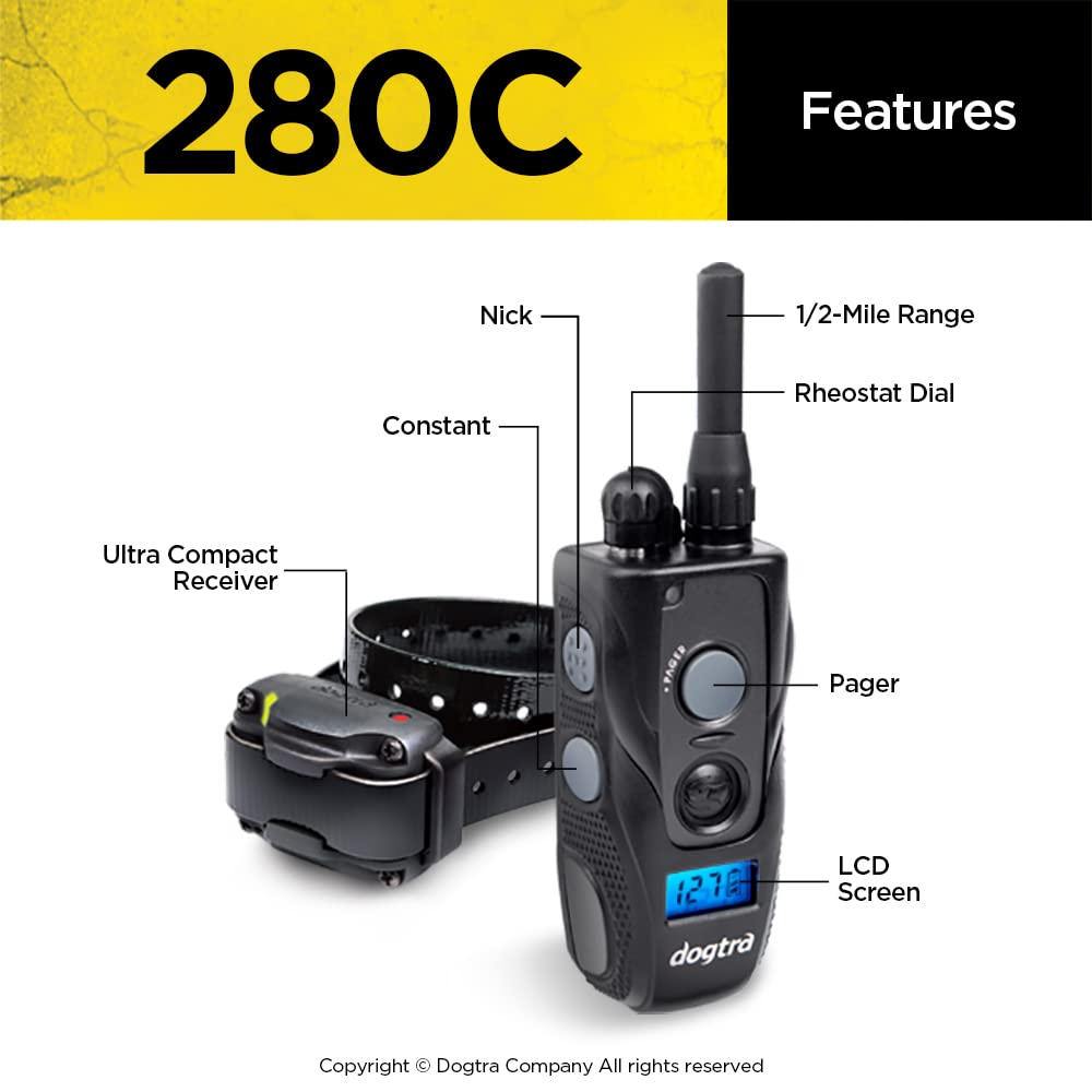 Dogtra 280C Waterproof 127-Level Precise Control LCD Screen 1/2-Mile Remote Training Dog E-Collar