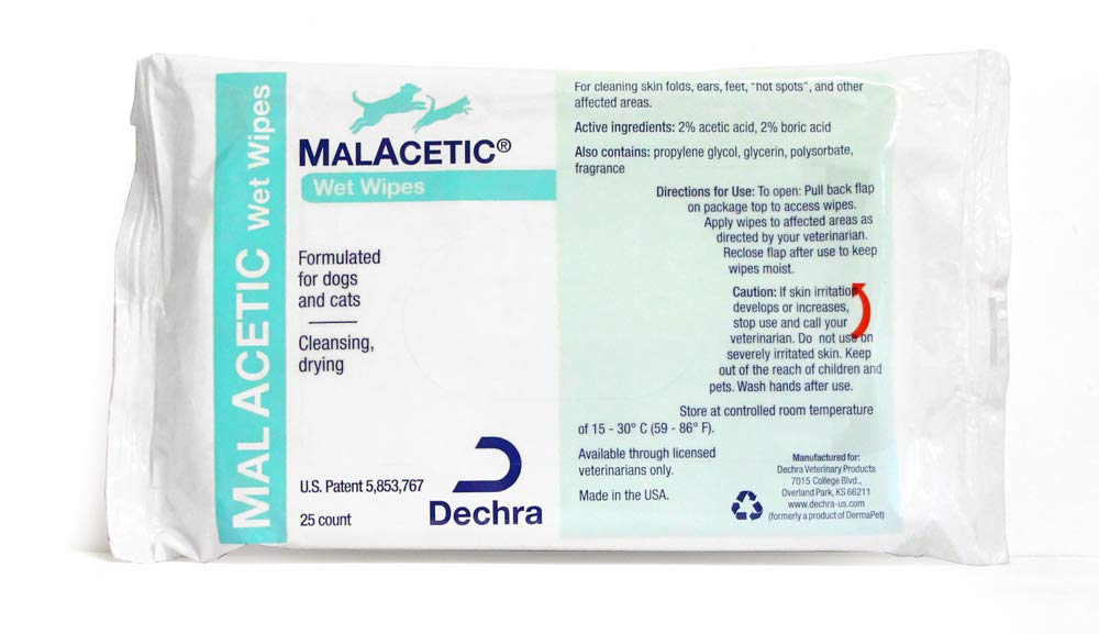 Dechra MalAcetic Wet Wipes for cats and Dogs 25 count