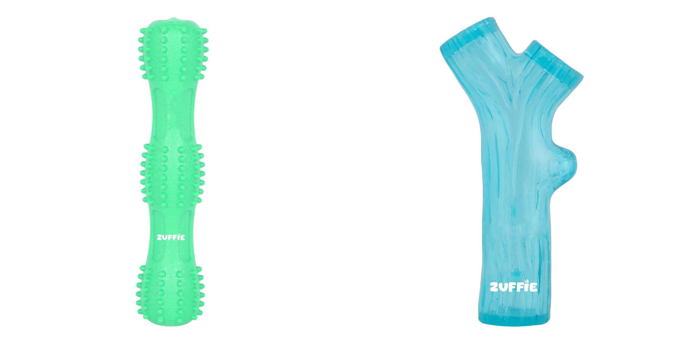 Zuffie Spiky Stick Chew Toy And Branch Chew Toy  Durable Puppy Teething Aid Combo Of 2 (Stk_Grn + Brnc_Sblu)