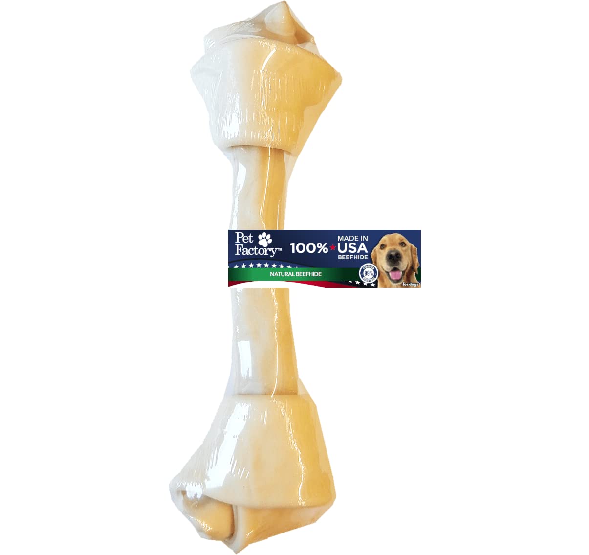 Pet Factory 100% Made in USA Beefhide 1315inch Knotted Bone Dog Chew Treat  Natural Flavor, 1 Count/1 Pack