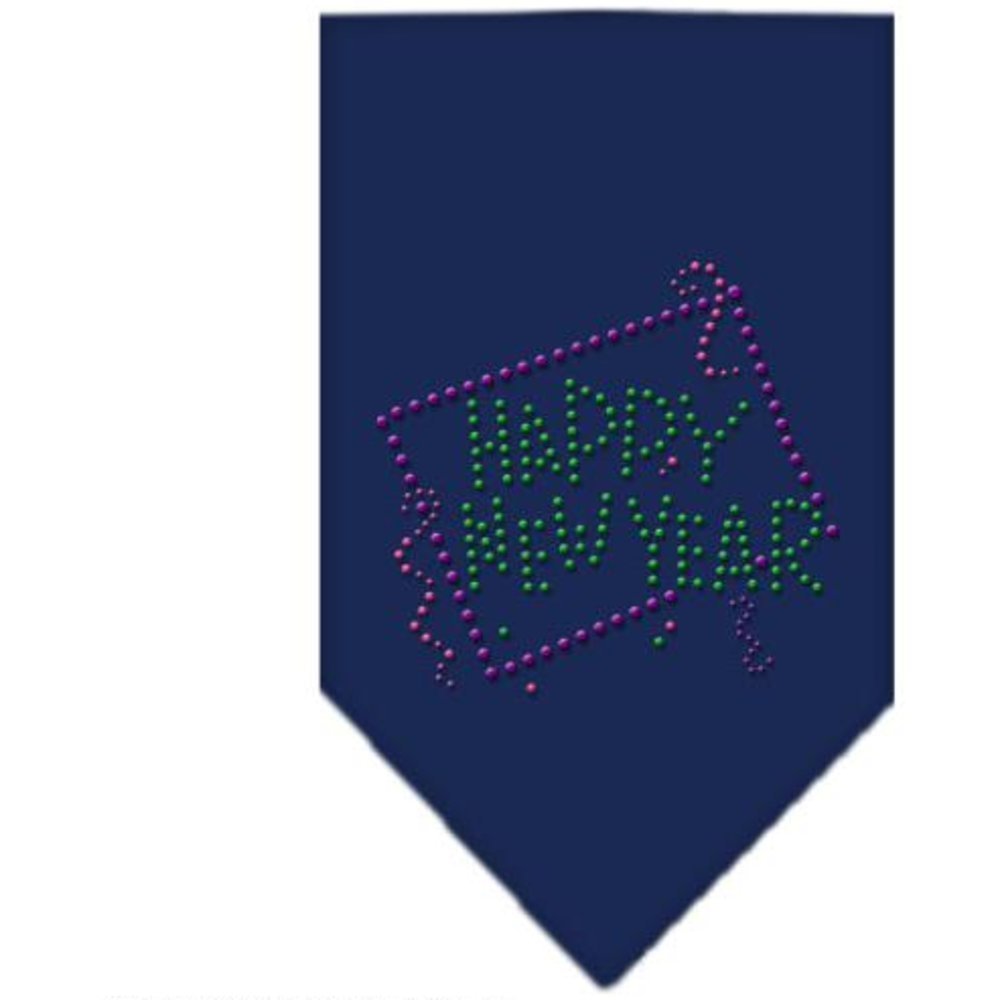 Mirage Pet Products Happy New Year Rhinestone Bandana, Large, Navy Blue