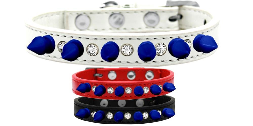 Mirage Pet Products Crystal and Blue Spikes Dog Collar, Size 10, Black