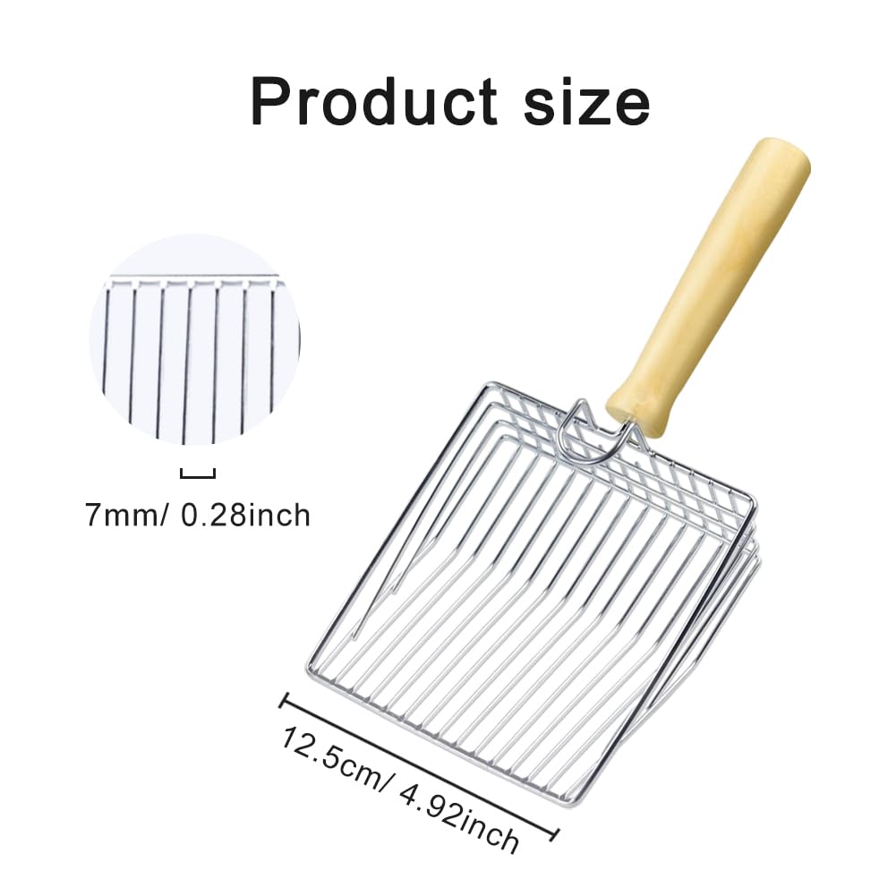Pilarmuture Cat Litter Scoop,Stainless Steel Durable Wooden Handle,Solid Durable Kitty Litter Scoop Easy To Scoop,Polished Smoot