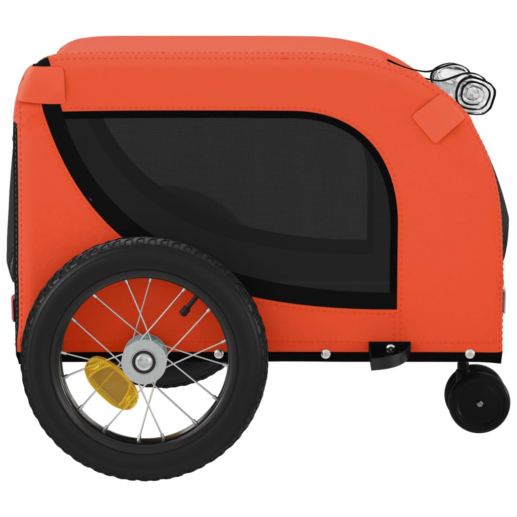 vidaXL Pet Bike Trailer - Orange & Black Oxford Fabric/Iron Frame, 48.8"x20.9"x20.9" - Small Dogs, Cargo/Groceries Transport