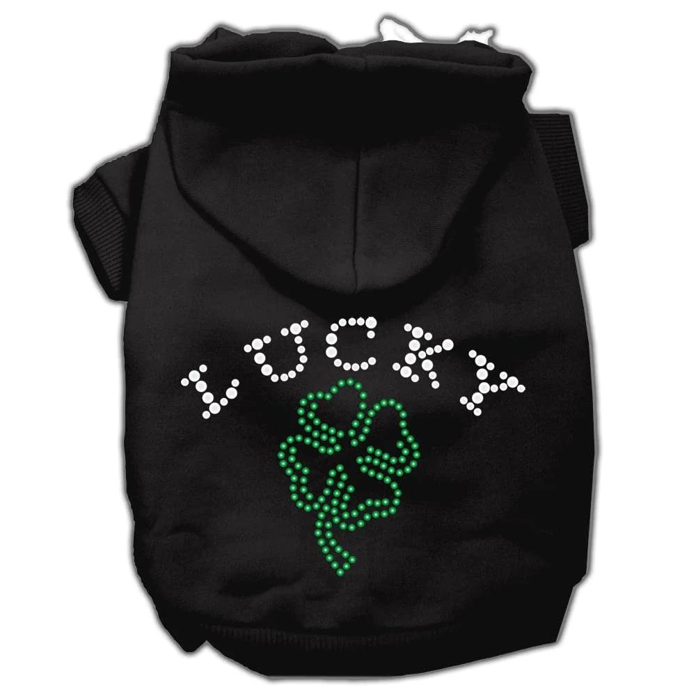 Pet, Dog & Cat Hoodie Rhinestone, "Four Leaf Clover Outline" Cream XS (0-3 lbs.)