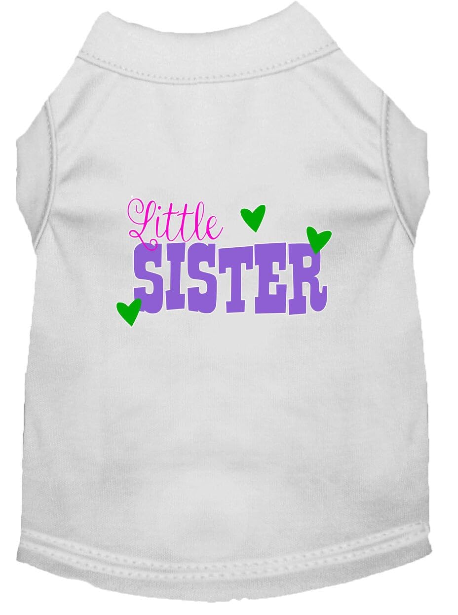 Pet Dog & Cat Shirt Screen Printed, "Little Sister" White 3XL (25-35 lbs.)