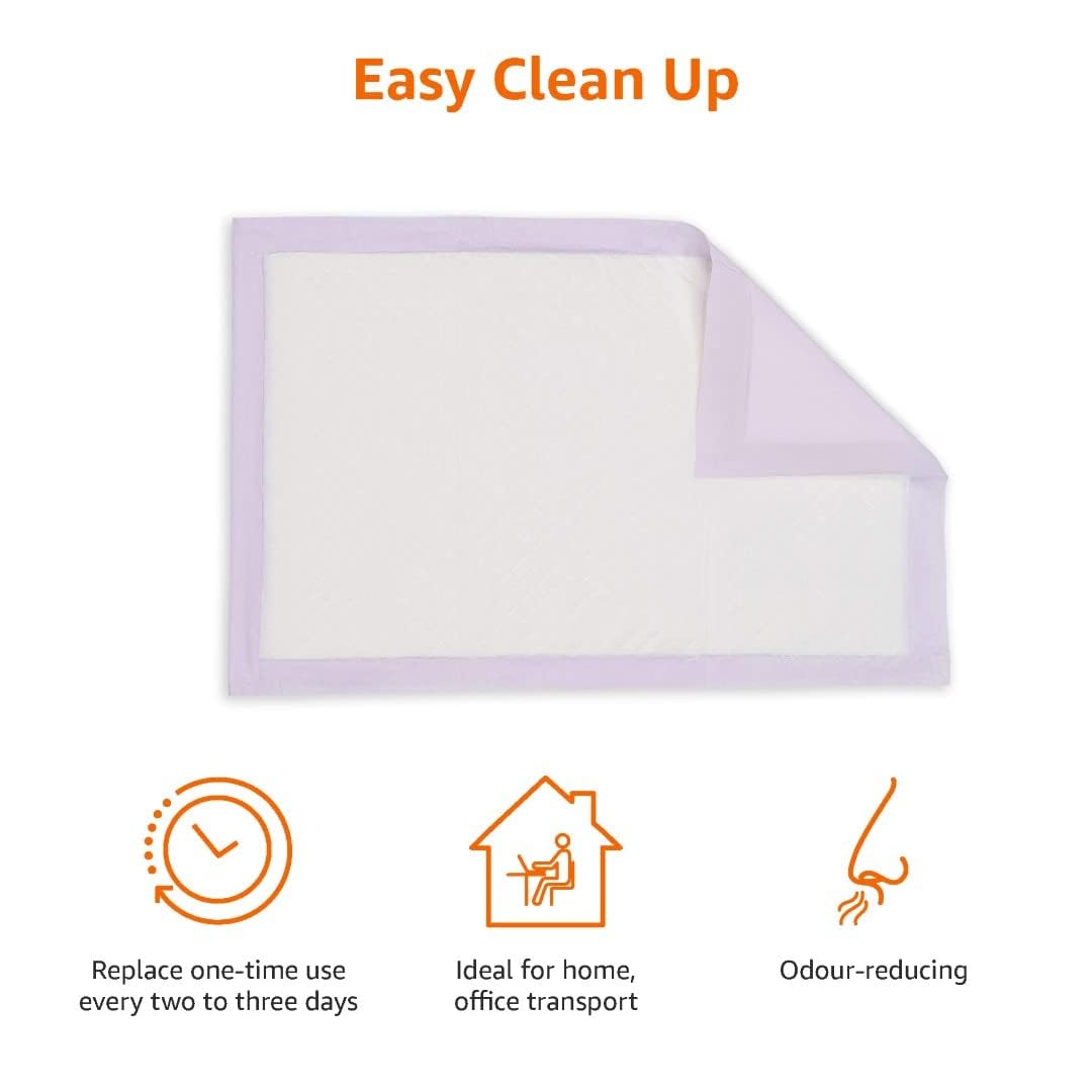 Amazon Basics Cat Pee Pads, 100 Count, Universal Fit For Litter Box, Odor Control With Fresh Scent, White/Purple