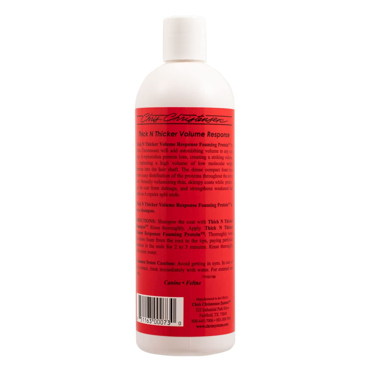 Chris Christensen Thick N Thicker Dog Conditioner, Pro-Vitamin Formula, 16 oz, White, Model 01262, Adds Volume for All Coat Types
