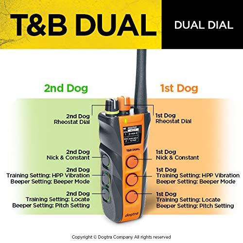 Dogtra T&B Dual Dial 2-Dogs Remote Training And Beeper Collar - 1.5-Mile-Long Range, Sports Upland Hunting, Fully Waterproof, Re
