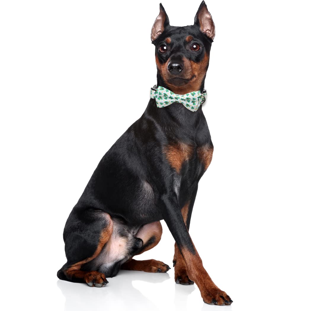St.Patrick'S Day Dog Collar With Removable Cute Bow Tie Adjustable Pet Collars Large