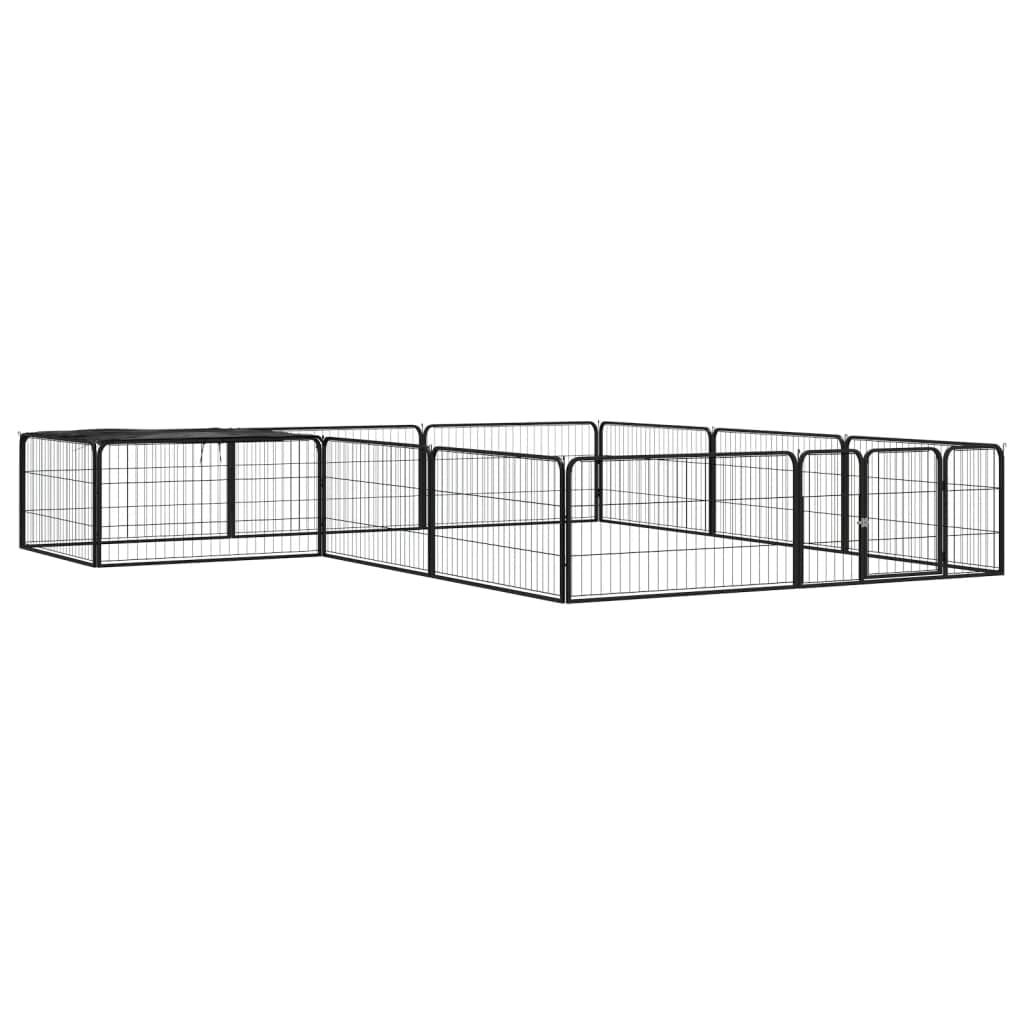 vidaXL 12 Panel Outdoor Dog Playpen Black 118.1 x 118.1 in Heavy Duty Powder Coated Steel with UV Cover for Medium to Large Dogs