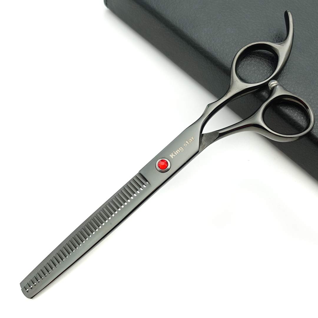 Kingstar 7.0In Professional Pet Grooming Scissors Set,Straight & Thinning & Curved Scissors 3Pcs Set With Comb For Dog Grooming,A419 (Black-Grey)