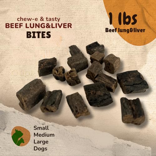 chew-e&tasty Beef Lung & Liver Dog Treats, 1 LB - Dehydrated High-Protein Dog Treats, Grain-Free, Low-Odor, Suitable for All Bre