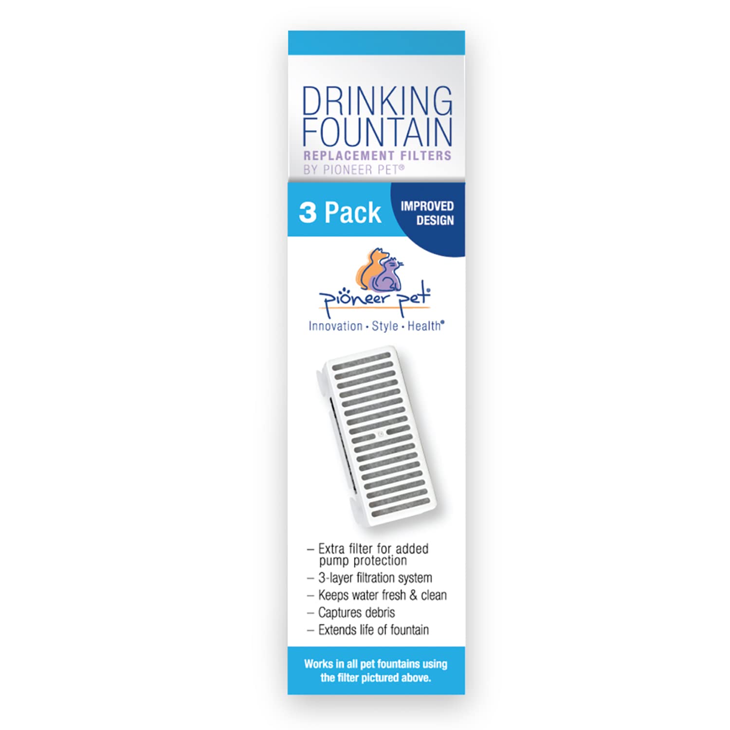 Pioneer Pet T-Shaped Suction Cup Water Filter – 3 Pack - Fits Mini Vortex And Swan Pet Drinking Fountain - (3091)