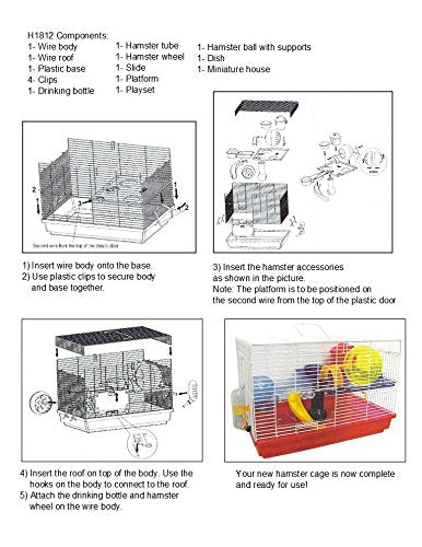 YML Dwarf Hamster Cage - Clear Plastic with Color Accessories, 18"L x 12"W x 12"H, Blue, Model H1812BL