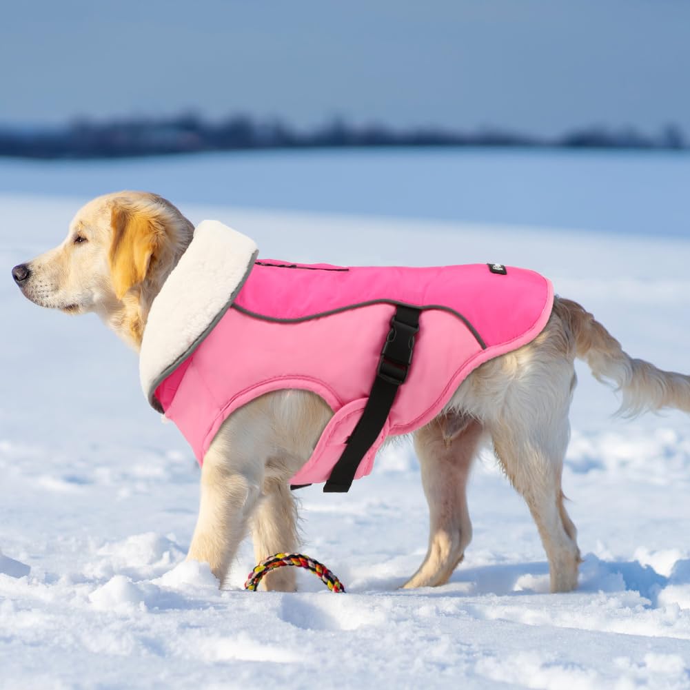 EMUST Winter Jacket for Medium Dogs, Cozy Windproof Vest for Cold Weather, Solid Color, New Pink, M