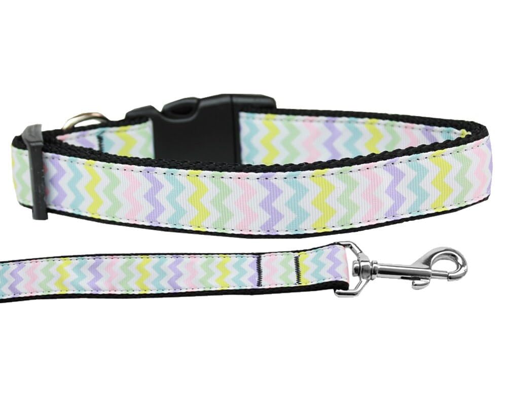 Pet Dog & Cat Nylon Collar or Leash, "Spring Chevron" 5/8" w x 6 ft. leash