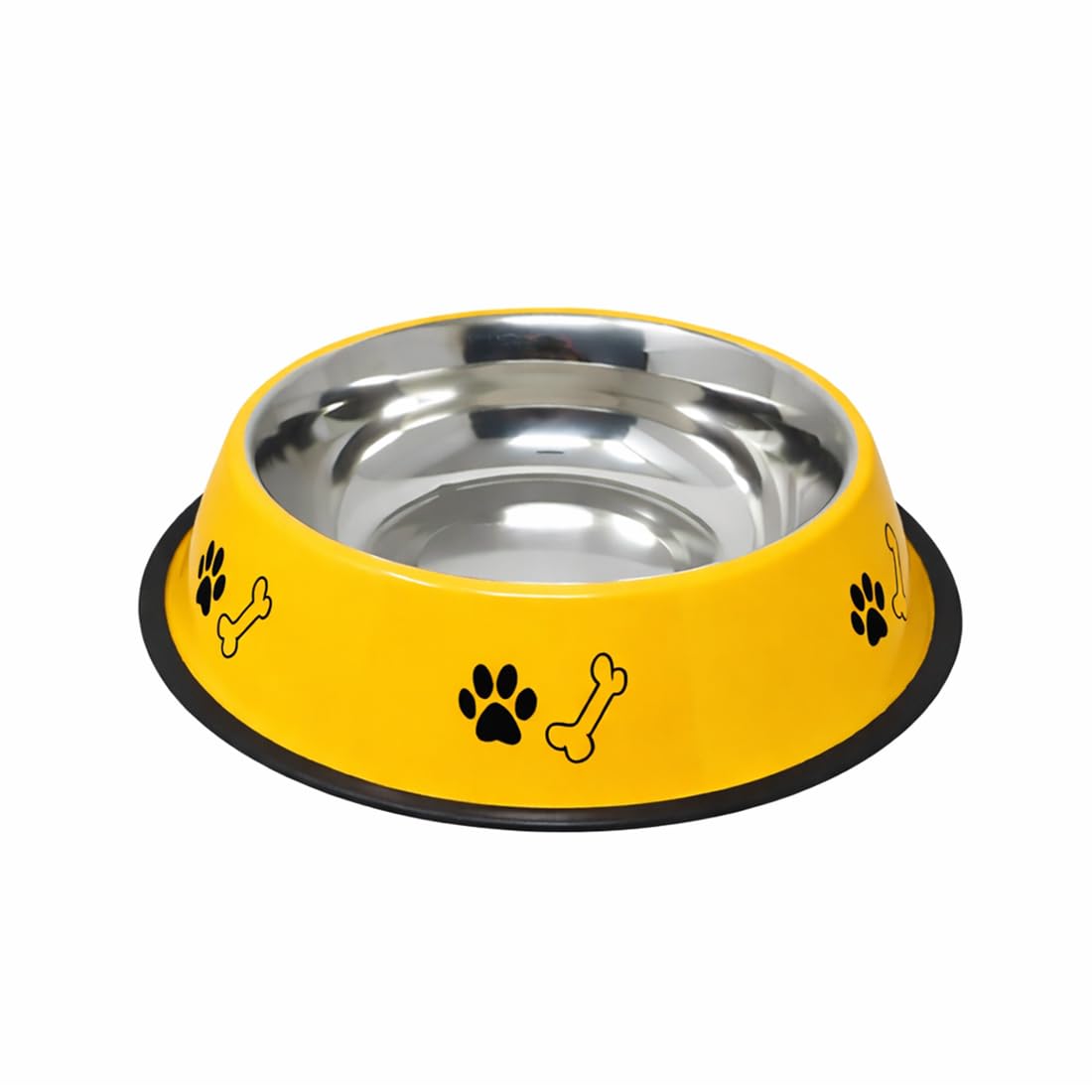 Pet Fun Stainless Steel Feeding Bowl 900Ml For Dogs & Puppies | Paw & Bone Print Food & Water Bowl | AntiSlip Rubber Base | Non