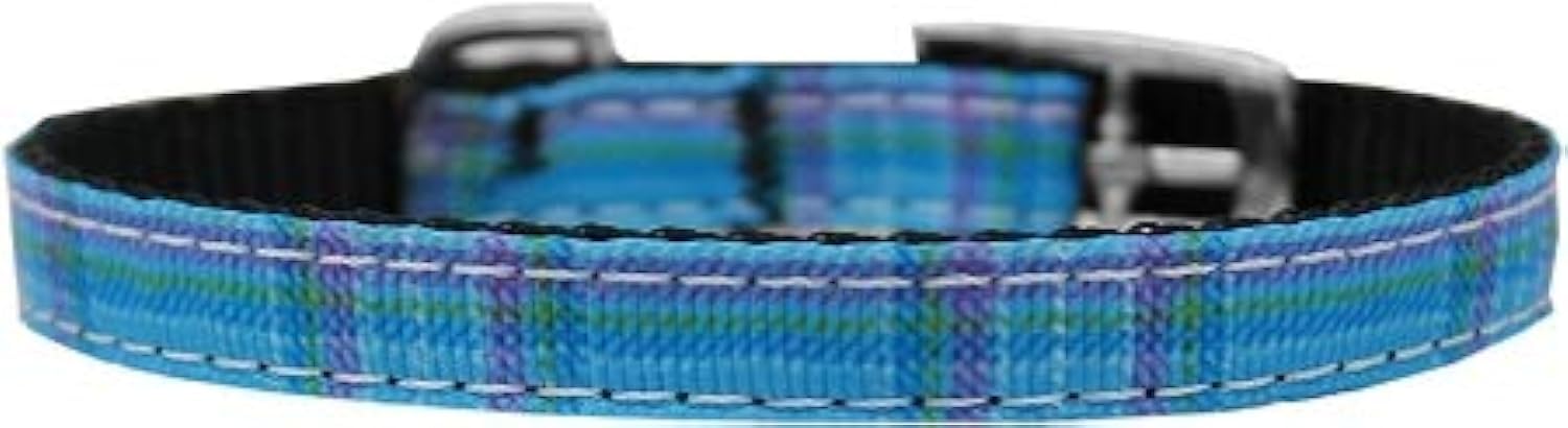Mirage Pet Products 3/8" Plaid Nylon Dog Collar with Classic Buckle, Size 16, Blue
