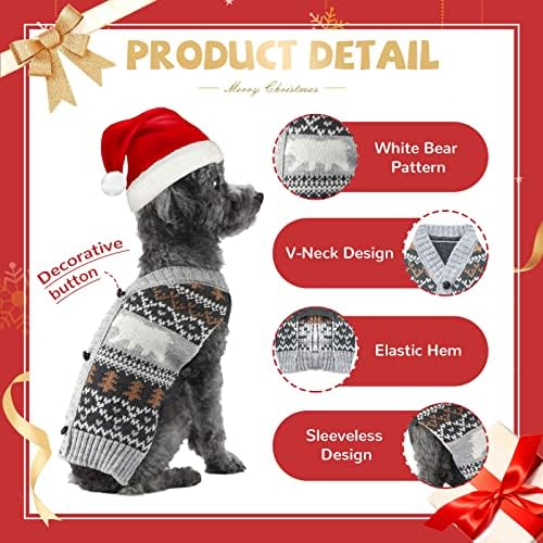 Hrttsy Christmas Dog Sweater Soft Warm Fall Winter V-Neck Pullover Dog Clothes Cute Polar Bear Xmas Tree Pet Costume Sleeveless