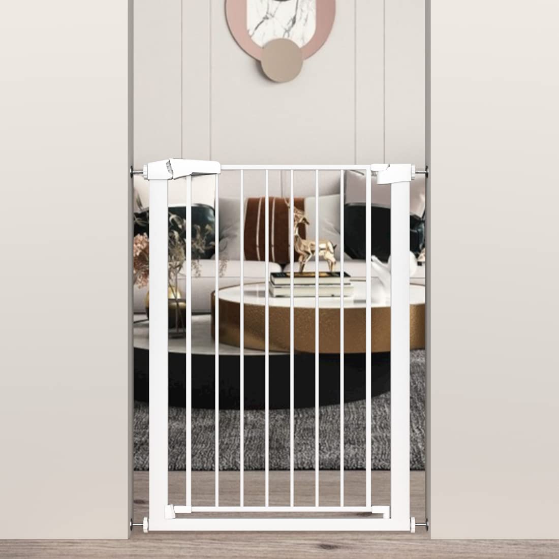 Extra Tall Baby Gate Stand 38' Tall - 48.82'-51.57' Wide Long Walk Through Pet Gate For Kids Or Large Pets - Metal Pressure Mounted Safety Gate