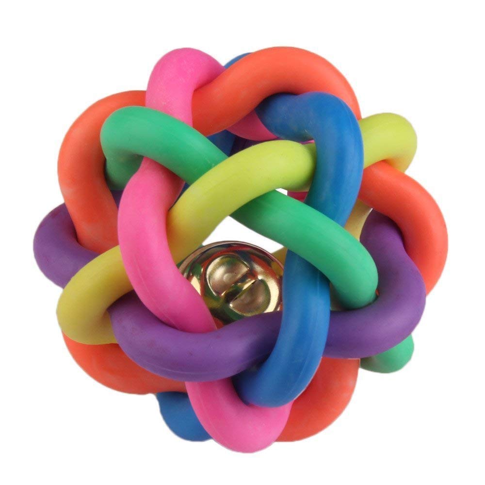Pets Empire Dog Cat Pet Woven Rubber Balls With Inner Bell (Colorful Squeaky Rainbow)