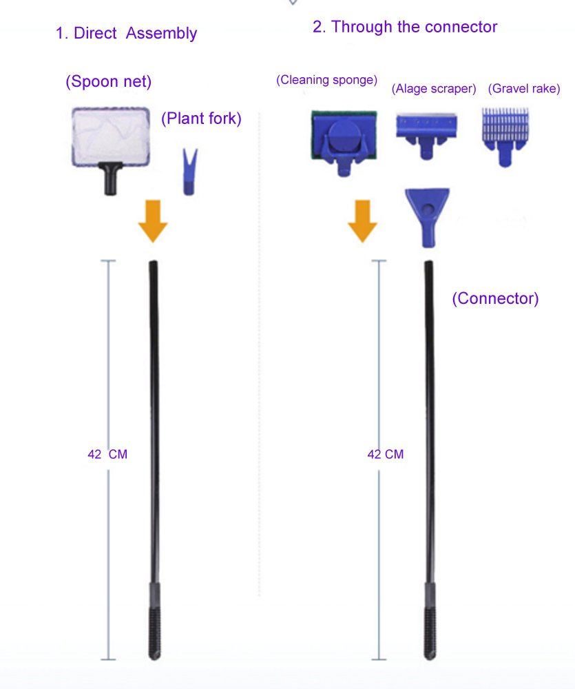 GreenJoy 5-in-1 Aquarium Fish Tank Cleaning Kit - Algae Scrapers & Gravel Cleaner, 7 Piece Set