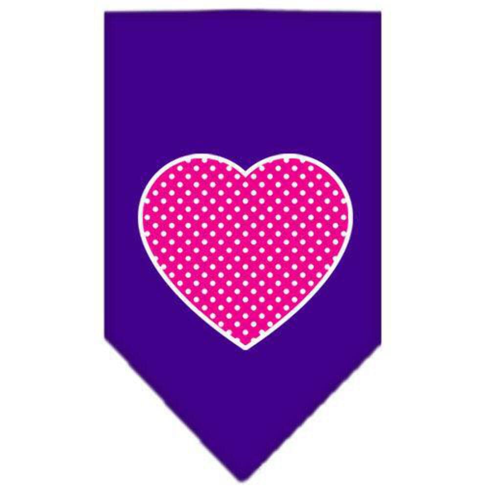 Pet and Dog Bandana Screen Printed, "Pink Swiss Dot Heart" Cocoa Large