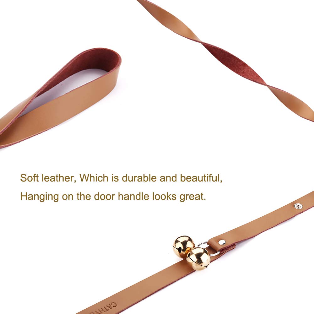 CATHYLIFE Leather Dog Doorbells for Potty Training, Adjustable Copper Bell, Brown Leather, Model GML01