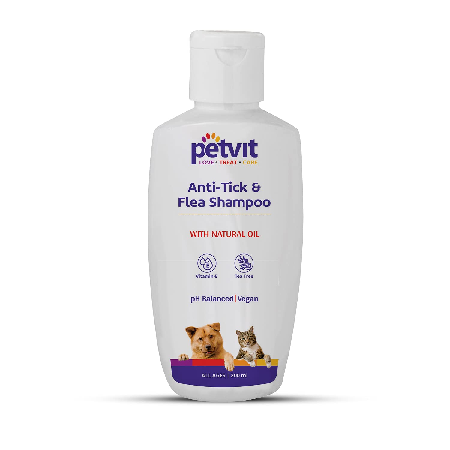 Petvit Anti-Tick & Flea Shampoo With Vitamin E & Tea Tree Oil | For All Breed Dog/Cat -200 Ml