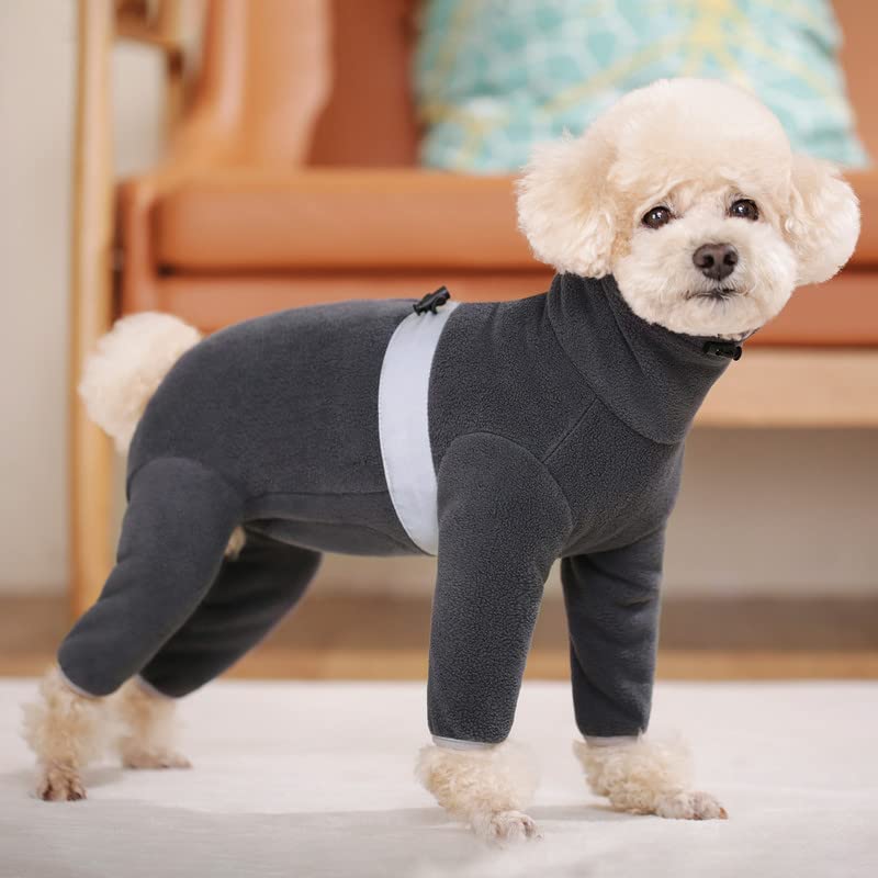 Polar Fleece Dog Pajamas Bodysuit - Small To Medium Dogs, Winter Jacket & Sweater Vest, Four-Legged Warm Clothes In Dark Grey