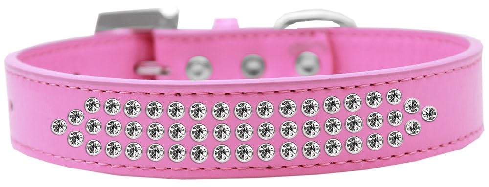 Dog, Puppy & Pet Fashion Collar, Three Row Clear Crystal Rimsets Light Pink 16
